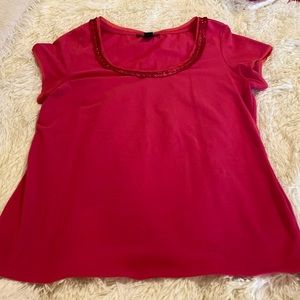 WHBM hot pink Large tee with delicate ribbon trim and pink rhinestones. NWOT